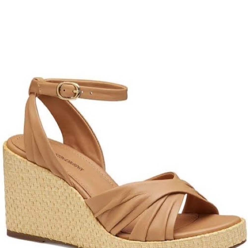 Johnston & Murphy Tan Ankle-Strap Wedge Sandal